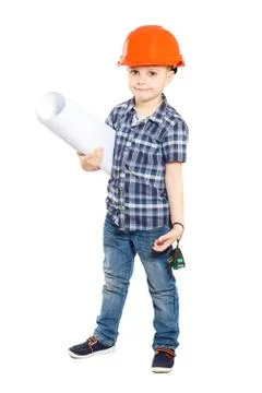 Boy in the construction helmet Stock Photos