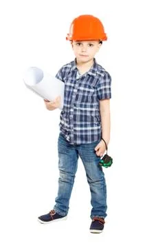 Boy in the construction helmet Stock Photos