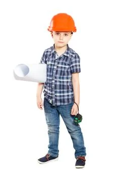 Boy in the construction helmet Stock Photos
