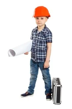 Boy in the construction helmet Stock Photos