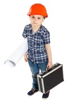 Boy in the construction helmet Stock Photos