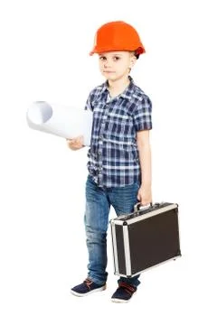 Boy in the construction helmet Stock Photos
