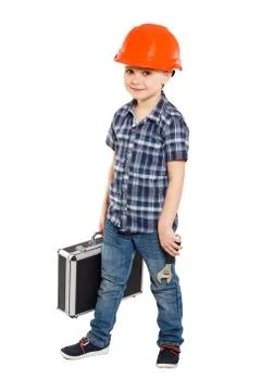 Boy in the construction helmet Stock Photos