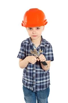 Boy in the construction helmet Stock Photos