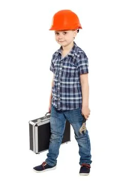 Boy in the construction helmet Stock Photos