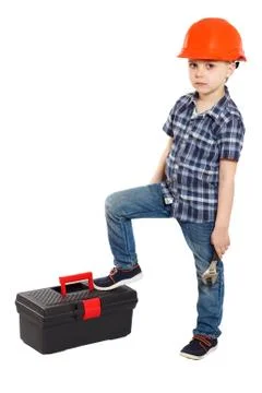 Boy in the construction helmet Stock Photos