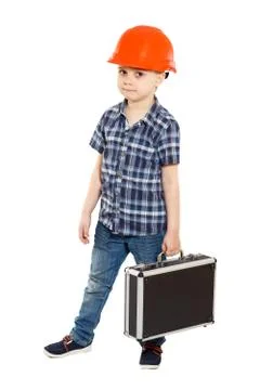 Boy in the construction helmet Stock Photos