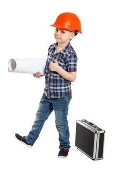 Boy in the construction helmet Stock Photos