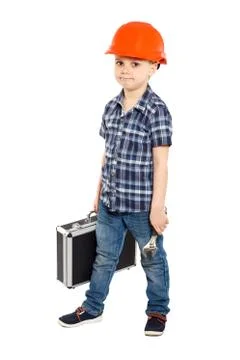 Boy in the construction helmet Stock Photos