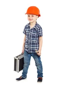 Boy in the construction helmet Stock Photos