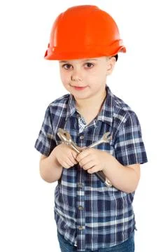 Boy in the construction helmet Stock Photos