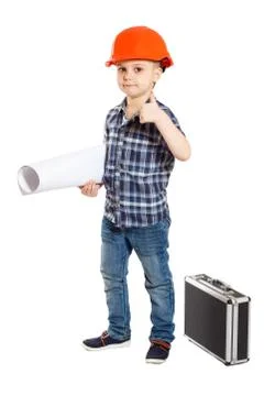 Boy in the construction helmet Stock Photos