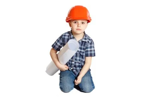 Boy in the construction helmet Foto stock