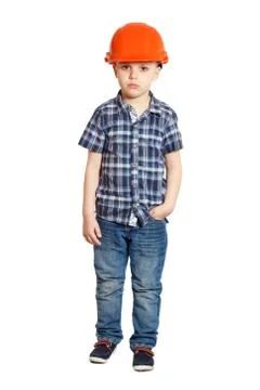 Boy in the construction helmet Stock Photos