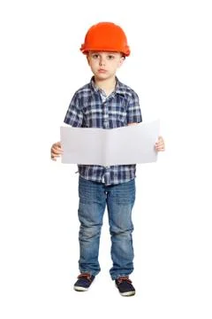 Boy in the construction helmet Stock Photos