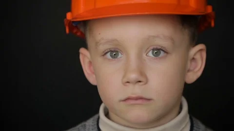 Boy in a construction helmet.Full hd video 스톡 동영상 73545669