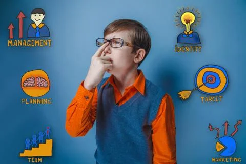 Boy corrects hand retro style sunglasses collection of business Stockfoto's
