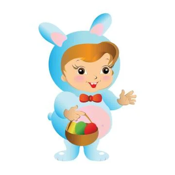 The boy in the costume of the Easter Bunny with a basket Stock Illustration