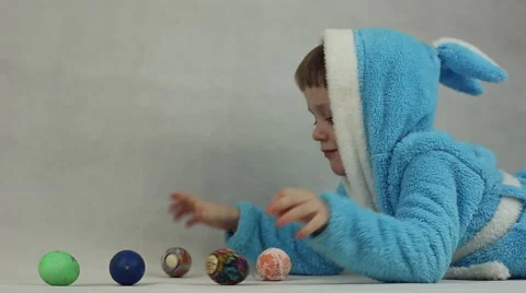 The boy in the costume of the Easter Bunny Stock Footage 61639720