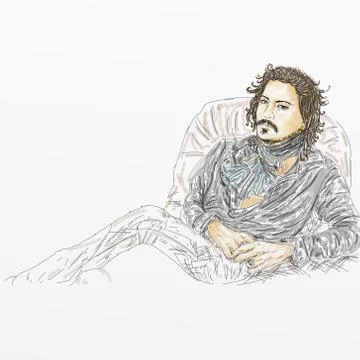 Boy on the couch,actor Johnny Depp comic portrait Stock Illustration
