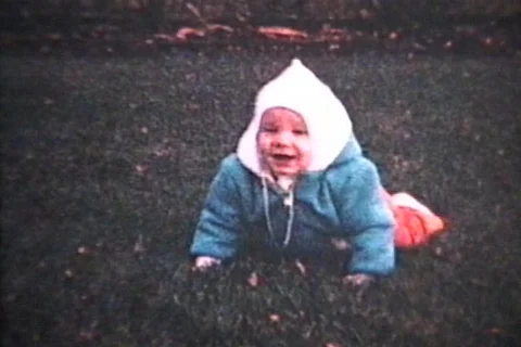 Boy Crawling And Walking Outside (1963 - Vintage 8mm film) Stock Footage 572876