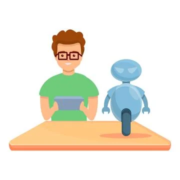 Boy create programming robot icon, cartoon style イラスト素材