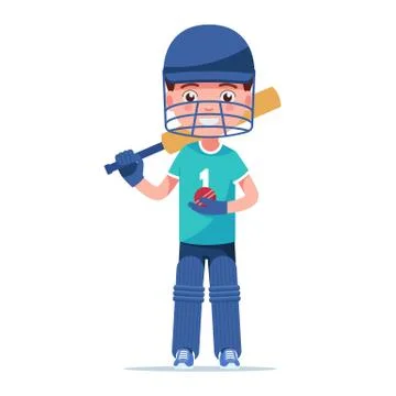 Boy cricket player standing with a bat Stock Illustration
