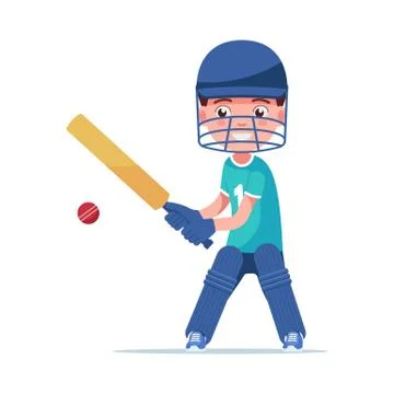 Boy cricket player stands with a bat hit the ball Stock Illustration