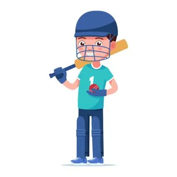 Boy cricket player stands with a bat and a ball Stock Illustration