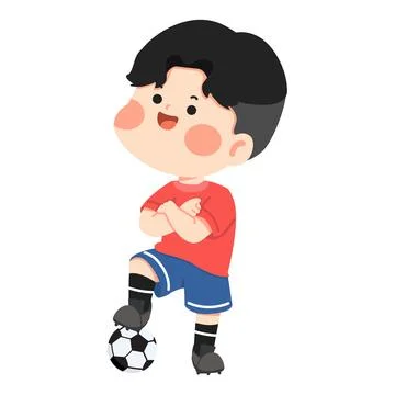 Boy Crossing Arms While Holding Soccer Ball Stock Illustration