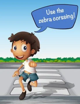 Boy crossing the road using zebra crossing Stock Illustration