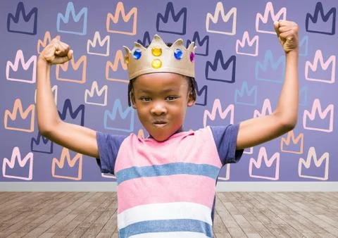 Boy with crown blank room background with king crown graphics 写真素材