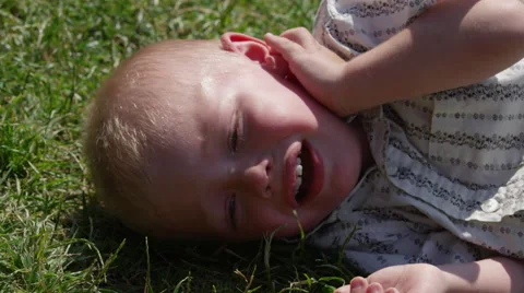 Boy Cry Bubbles Grass - 4k - Slow Motion Stock Footage 59154539