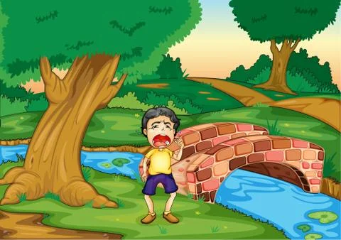 Boy crying alone Stock Illustration