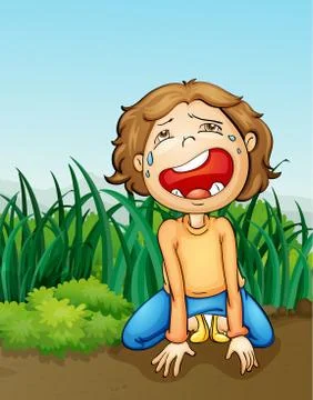 Boy crying alone Stock Illustration