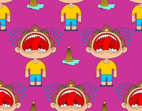Boy crying open mouth pattern seamless. Child tantrum background Stock Illustration