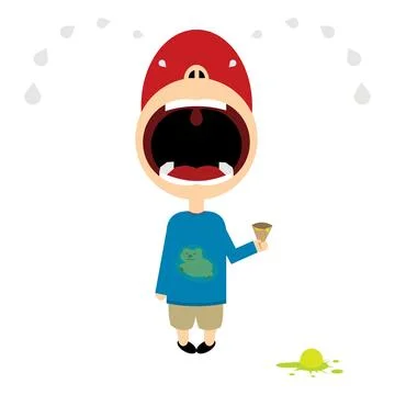 Boy is crying over ice cream Stock Illustration