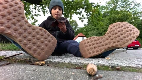 Boy, Cupcake, and Play: An Exciting Snack on the Curb Stock Footage 253485819