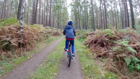 Boy Cycling Forest Stock Footage 140873802