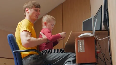 Boy With Dad At The Computer Stock Footage 153154853