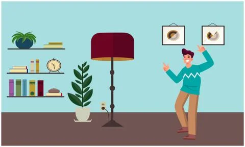 Boy is dancing alone in a room Stock Illustration