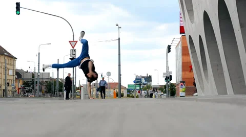 Boy dancing breakdance in Plzen in the Czech Republic. Stock Footage 39785096