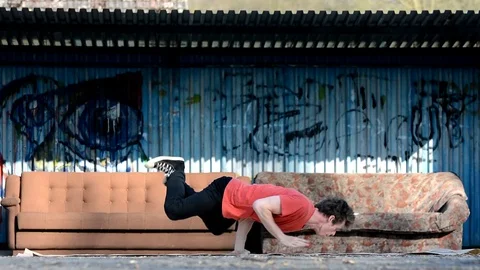 Boy dancing breakdance on the street. Stock Footage 74124999
