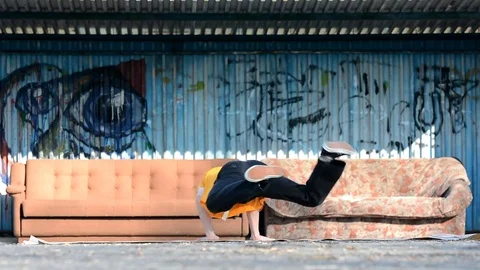 Boy dancing breakdance on the street. Stock Footage 74125010