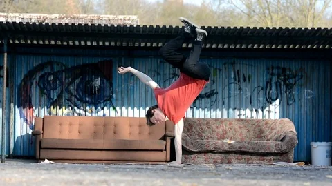 Boy dancing breakdance on the street. Stock Footage 74125013