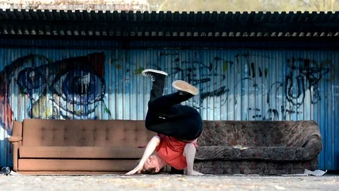 Boy dancing breakdance on the street. Stock Footage 74125017