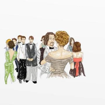 Boy dancing at a dance party,actor Johnny Depp comic portrait Stock Illustration