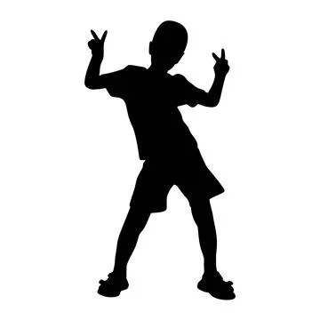 Boy dancing ink silhouette isolated on white background Stock Illustration
