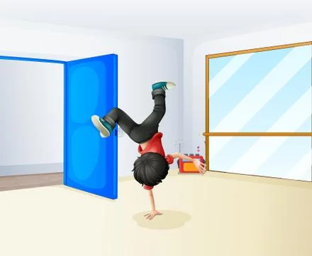 A boy dancing inside the studio Stockillustratie