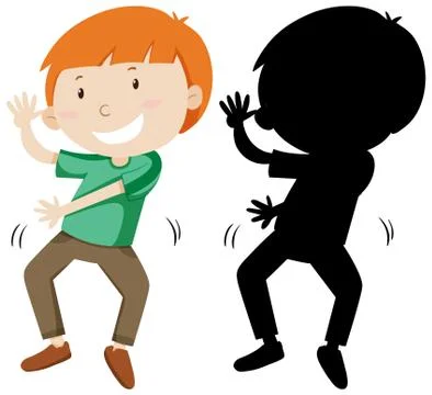Boy dancing with its silhouette Stock Illustration
